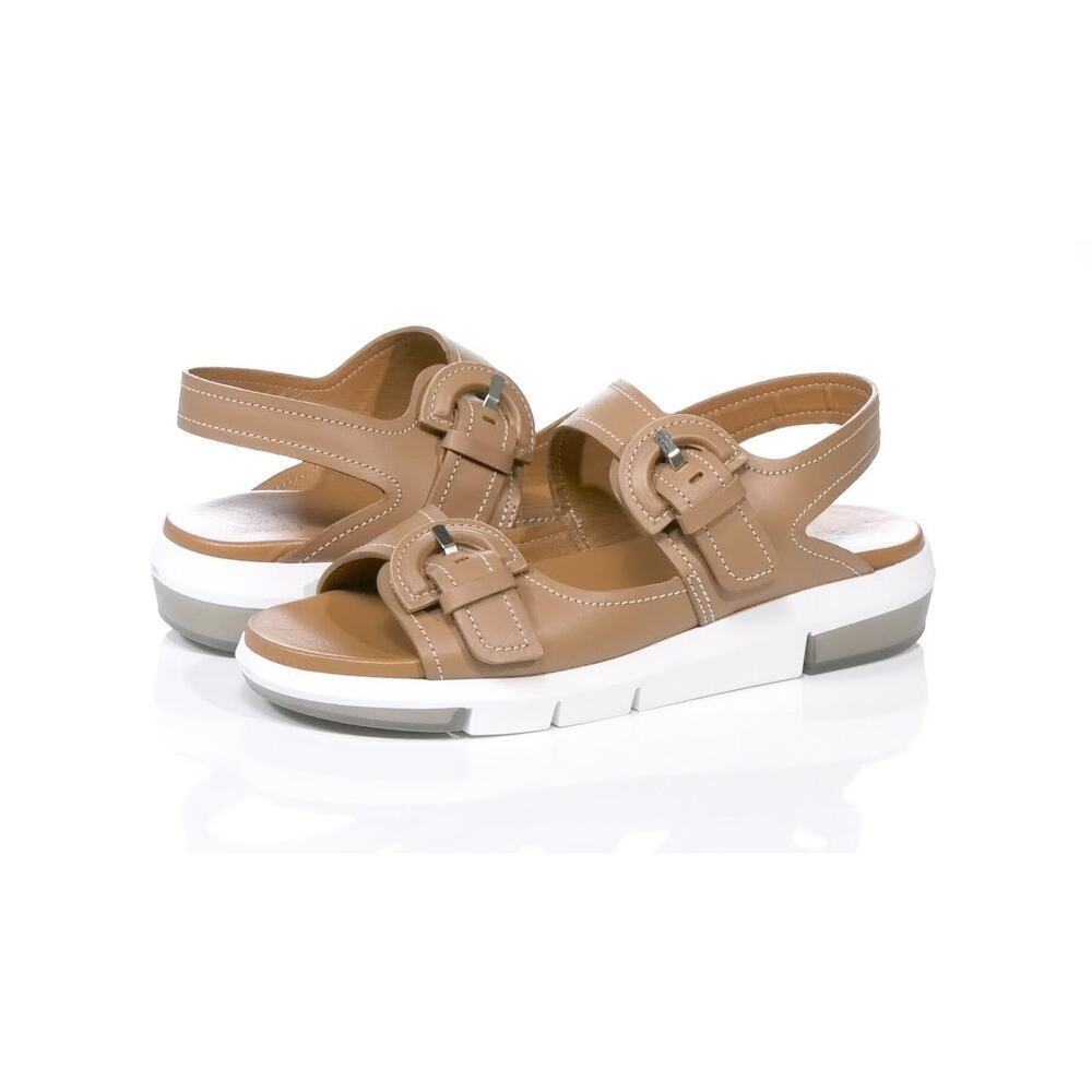 Aquatalia Sydni Nude Leather Flatform Wedge Sandals Size 10 - Picture 2 of 12